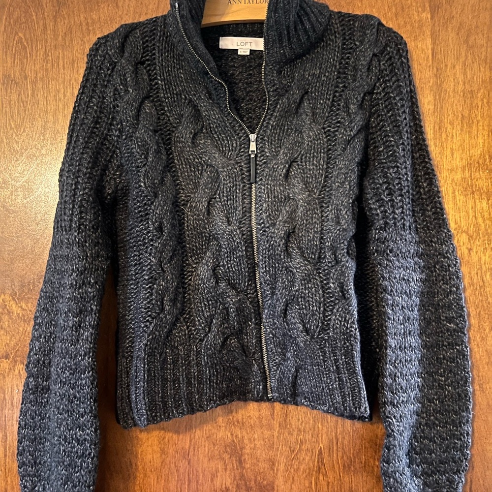 LOFT Women's Charcoal Blue Cable Knit Cardigan